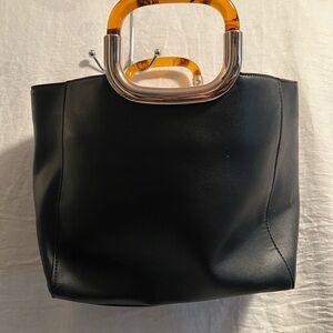 Black and Gold Structured Tote with Unique Handles by Kelly& Katie